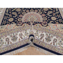 Load image into Gallery viewer, 9&#39;x12&#39;2&quot; Midnight Blue, Nain With Flower Medallion Design, 250 Kpsi, Soft Pile, Wool And Silk, Hand Knotted, Oriental Rug FWR549648