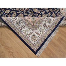 Load image into Gallery viewer, 9&#39;x12&#39;2&quot; Midnight Blue, Nain With Flower Medallion Design, 250 Kpsi, Soft Pile, Wool And Silk, Hand Knotted, Oriental Rug FWR549648