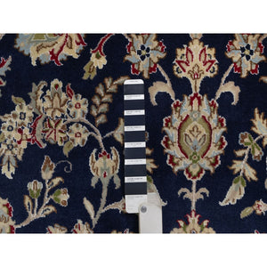 9'x12'2" Midnight Blue, Nain with Flower Medallion Design, 250 KPSI, Soft Pile, Wool and Silk, Hand Knotted, Oriental Rug FWR549648