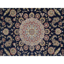 Load image into Gallery viewer, 9&#39;x12&#39;2&quot; Midnight Blue, Nain with Flower Medallion Design, 250 KPSI, Soft Pile, Wool and Silk, Hand Knotted, Oriental Rug FWR549648