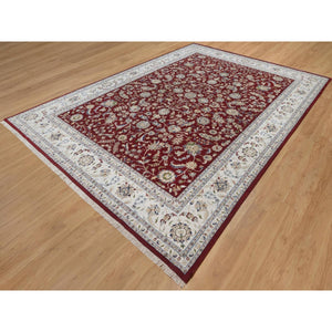 9'9"x14' Ruby Red, Nain with All Over Flower Pattern, 250 KPSI, Hand Knotted, Wool and Silk, Soft Pile, Oriental Rug FWR549654