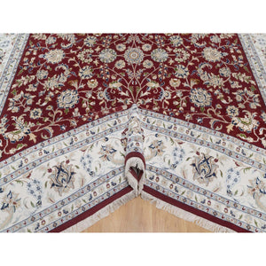 9'9"x14' Ruby Red, Nain with All Over Flower Pattern, 250 KPSI, Hand Knotted, Wool and Silk, Soft Pile, Oriental Rug FWR549654