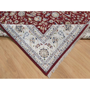9'9"x14' Ruby Red, Nain with All Over Flower Pattern, 250 KPSI, Hand Knotted, Wool and Silk, Soft Pile, Oriental Rug FWR549654