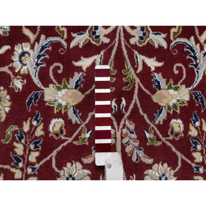9'9"x14' Ruby Red, Nain with All Over Flower Pattern, 250 KPSI, Hand Knotted, Wool and Silk, Soft Pile, Oriental Rug FWR549654
