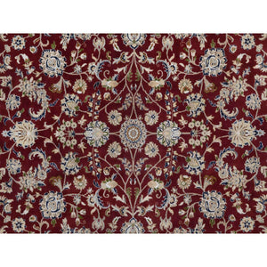 9'9"x14' Ruby Red, Nain with All Over Flower Pattern, 250 KPSI, Hand Knotted, Wool and Silk, Soft Pile, Oriental Rug FWR549654