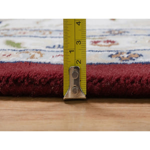 9'9"x14' Ruby Red, Nain with All Over Flower Pattern, 250 KPSI, Hand Knotted, Wool and Silk, Soft Pile, Oriental Rug FWR549654