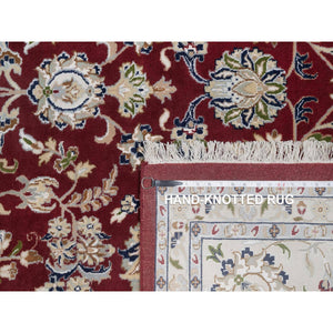 9'9"x14' Ruby Red, Nain with All Over Flower Pattern, 250 KPSI, Hand Knotted, Wool and Silk, Soft Pile, Oriental Rug FWR549654