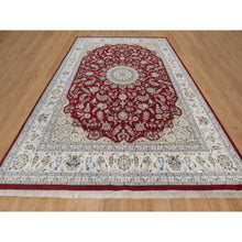 Load image into Gallery viewer, 10&#39;x14&#39;1&quot; Dahlia Red, Nain With Flower Medallion Design, Hand Knotted, 250 Kpsi, Wool And Silk, Soft Pile, Oriental Rug FWR549660
