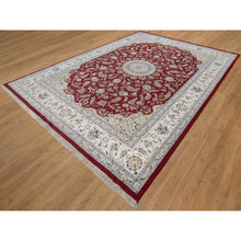 Load image into Gallery viewer, 10&#39;x14&#39;1&quot; Dahlia Red, Nain With Flower Medallion Design, Hand Knotted, 250 Kpsi, Wool And Silk, Soft Pile, Oriental Rug FWR549660