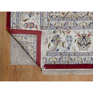 10'x14'1" Dahlia Red, Nain with Flower Medallion Design, Hand Knotted, 250 KPSI, Wool and Silk, Soft Pile, Oriental Rug FWR549660
