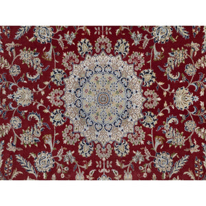 10'x14'1" Dahlia Red, Nain with Flower Medallion Design, Hand Knotted, 250 KPSI, Wool and Silk, Soft Pile, Oriental Rug FWR549660