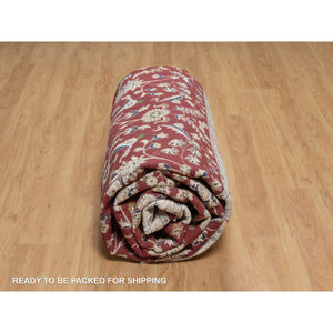 10'x14'1" Dahlia Red, Nain with Flower Medallion Design, Hand Knotted, 250 KPSI, Wool and Silk, Soft Pile, Oriental Rug FWR549660