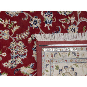 10'x14'1" Dahlia Red, Nain with Flower Medallion Design, Hand Knotted, 250 KPSI, Wool and Silk, Soft Pile, Oriental Rug FWR549660