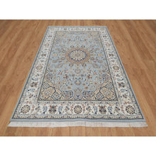 Load image into Gallery viewer, 6&#39;x9&#39;2&quot; Pigeon Blue, Nain with Flower Medallion Design, 250 KPSI, Wool and Silk, Hand Knotted, Soft Pile, Oriental Rug FWR549666