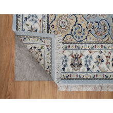 Load image into Gallery viewer, 6&#39;x9&#39;2&quot; Pigeon Blue, Nain with Flower Medallion Design, 250 KPSI, Wool and Silk, Hand Knotted, Soft Pile, Oriental Rug FWR549666