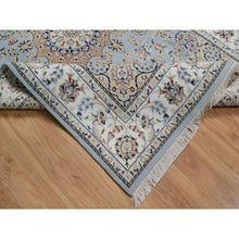 Load image into Gallery viewer, 6&#39;x9&#39;2&quot; Pigeon Blue, Nain with Flower Medallion Design, 250 KPSI, Wool and Silk, Hand Knotted, Soft Pile, Oriental Rug FWR549666