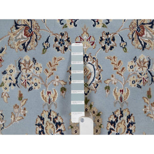 6'x9'2" Pigeon Blue, Nain with Flower Medallion Design, 250 KPSI, Wool and Silk, Hand Knotted, Soft Pile, Oriental Rug FWR549666