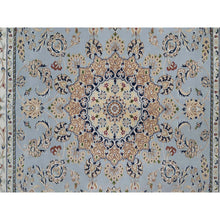 Load image into Gallery viewer, 6&#39;x9&#39;2&quot; Pigeon Blue, Nain with Flower Medallion Design, 250 KPSI, Wool and Silk, Hand Knotted, Soft Pile, Oriental Rug FWR549666