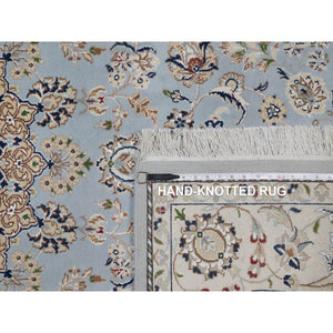 6'x9'2" Pigeon Blue, Nain With Flower Medallion Design, 250 Kpsi, Wool And Silk, Hand Knotted, Soft Pile, Oriental Rug FWR549666