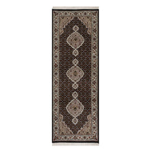 Load image into Gallery viewer, 2&#39;9&quot;x8&#39; Jade Black, Tabriz Mahi with Fish Medallion Design, 175 KPSI, Hand Knotted, 100% Wool, Runner, Oriental Rug FWR549672