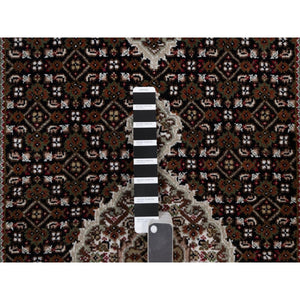 2'9"x8' Jade Black, Tabriz Mahi with Fish Medallion Design, 175 KPSI, Hand Knotted, 100% Wool, Runner, Oriental Rug FWR549672