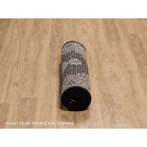 2'9"x8' Jade Black, Tabriz Mahi with Fish Medallion Design, 175 KPSI, Hand Knotted, 100% Wool, Runner, Oriental Rug FWR549672
