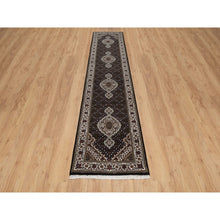 Load image into Gallery viewer, 2&#39;6&quot;x12&#39;2&quot; Phantom Black, Tabriz Mahi With Fish Medallion Design, 175 Kpsi, 100% Wool, Hand Knotted, Runner, Oriental Rug FWR549678
