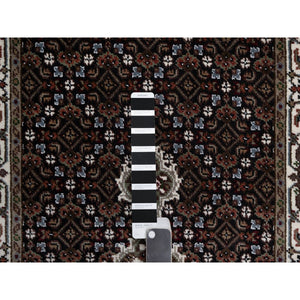 2'6"x12'2" Phantom Black, Tabriz Mahi With Fish Medallion Design, 175 Kpsi, 100% Wool, Hand Knotted, Runner, Oriental Rug FWR549678