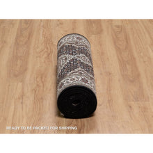 Load image into Gallery viewer, 2&#39;6&quot;x12&#39;2&quot; Phantom Black, Tabriz Mahi With Fish Medallion Design, 175 Kpsi, 100% Wool, Hand Knotted, Runner, Oriental Rug FWR549678