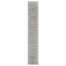 Load image into Gallery viewer, 2&#39;7&quot;x18&#39;5&quot; Slate Blue, Nain with Flower Medallion Design, Wool and Silk, Hand Knotted, 250 KPSI, Soft Pile, XL Runner, Oriental Rug FWR549690