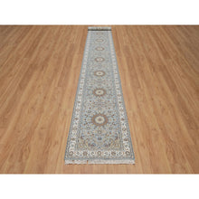 Load image into Gallery viewer, 2&#39;7&quot;x18&#39;5&quot; Slate Blue, Nain with Flower Medallion Design, Wool and Silk, Hand Knotted, 250 KPSI, Soft Pile, XL Runner, Oriental Rug FWR549690
