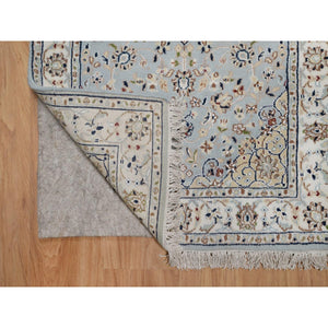 2'7"x18'5" Slate Blue, Nain with Flower Medallion Design, Wool and Silk, Hand Knotted, 250 KPSI, Soft Pile, XL Runner, Oriental Rug FWR549690