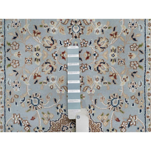 2'7"x18'5" Slate Blue, Nain with Flower Medallion Design, Wool and Silk, Hand Knotted, 250 KPSI, Soft Pile, XL Runner, Oriental Rug FWR549690