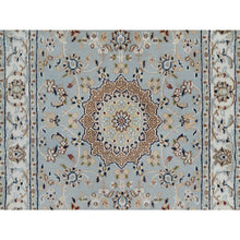 Load image into Gallery viewer, 2&#39;7&quot;x18&#39;5&quot; Slate Blue, Nain with Flower Medallion Design, Wool and Silk, Hand Knotted, 250 KPSI, Soft Pile, XL Runner, Oriental Rug FWR549690