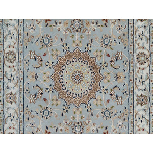 2'7"x18'5" Slate Blue, Nain with Flower Medallion Design, Wool and Silk, Hand Knotted, 250 KPSI, Soft Pile, XL Runner, Oriental Rug FWR549690