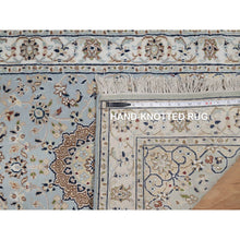 Load image into Gallery viewer, 2&#39;7&quot;x18&#39;5&quot; Slate Blue, Nain with Flower Medallion Design, Wool and Silk, Hand Knotted, 250 KPSI, Soft Pile, XL Runner, Oriental Rug FWR549690