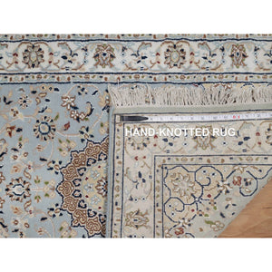 2'7"x18'5" Slate Blue, Nain with Flower Medallion Design, Wool and Silk, Hand Knotted, 250 KPSI, Soft Pile, XL Runner, Oriental Rug FWR549690