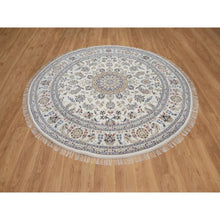 Load image into Gallery viewer, 8&#39;x8&#39; Pearl White, Nain with Flower Medallion Design, 250 KPSI, Soft Pile, Hand Knotted, Wool and Silk, Round, Oriental Rug FWR549702