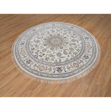 Load image into Gallery viewer, 8&#39;x8&#39; Pearl White, Nain With Flower Medallion Design, 250 Kpsi, Soft Pile, Hand Knotted, Wool And Silk, Round, Oriental Rug FWR549702