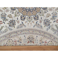 Load image into Gallery viewer, 8&#39;x8&#39; Pearl White, Nain with Flower Medallion Design, 250 KPSI, Soft Pile, Hand Knotted, Wool and Silk, Round, Oriental Rug FWR549702