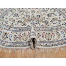 Load image into Gallery viewer, 8&#39;x8&#39; Pearl White, Nain with Flower Medallion Design, 250 KPSI, Soft Pile, Hand Knotted, Wool and Silk, Round, Oriental Rug FWR549702