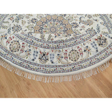 Load image into Gallery viewer, 8&#39;x8&#39; Pearl White, Nain with Flower Medallion Design, 250 KPSI, Soft Pile, Hand Knotted, Wool and Silk, Round, Oriental Rug FWR549702