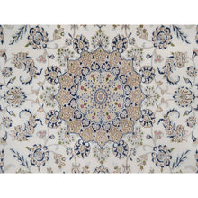 Load image into Gallery viewer, 8&#39;x8&#39; Pearl White, Nain with Flower Medallion Design, 250 KPSI, Soft Pile, Hand Knotted, Wool and Silk, Round, Oriental Rug FWR549702