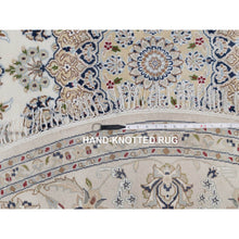 Load image into Gallery viewer, 8&#39;x8&#39; Pearl White, Nain With Flower Medallion Design, 250 Kpsi, Soft Pile, Hand Knotted, Wool And Silk, Round, Oriental Rug FWR549702
