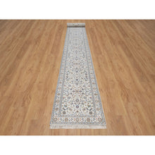 Load image into Gallery viewer, 2&#39;9&quot;x21&#39;8&quot; Pristine White, Nain with All Over Flower Pattern, Wool and Silk, Hand Knotted, Soft Pile, 250 KPSI, XL Runner, Oriental Rug FWR549714