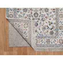 Load image into Gallery viewer, 2&#39;9&quot;x21&#39;8&quot; Pristine White, Nain with All Over Flower Pattern, Wool and Silk, Hand Knotted, Soft Pile, 250 KPSI, XL Runner, Oriental Rug FWR549714