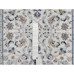 2'9"x21'8" Pristine White, Nain with All Over Flower Pattern, Wool and Silk, Hand Knotted, Soft Pile, 250 KPSI, XL Runner, Oriental Rug FWR549714