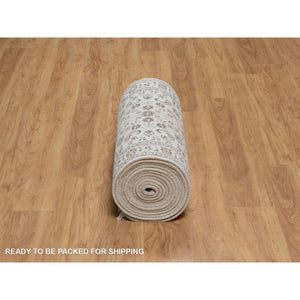2'9"x21'8" Pristine White, Nain with All Over Flower Pattern, Wool and Silk, Hand Knotted, Soft Pile, 250 KPSI, XL Runner, Oriental Rug FWR549714
