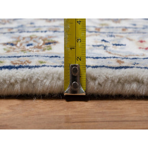 2'9"x21'8" Pristine White, Nain with All Over Flower Pattern, Wool and Silk, Hand Knotted, Soft Pile, 250 KPSI, XL Runner, Oriental Rug FWR549714