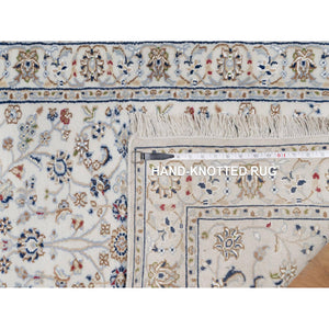 2'9"x21'8" Pristine White, Nain with All Over Flower Pattern, Wool and Silk, Hand Knotted, Soft Pile, 250 KPSI, XL Runner, Oriental Rug FWR549714